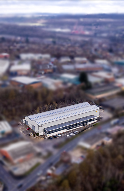 A drone shot from above of the street cranexpress head office