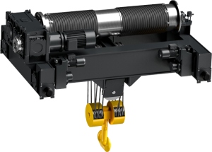 A black wire rope hoist